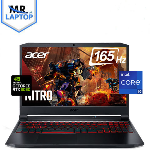 Acer Nitro 5 Gaming Laptop (165Hz) - Intel Core i9 - 11th Generation - Processor 11900H(24M Cache, up to 4.80 GHz) - 16GB Ram - 512 GB SSD - 6GB Nvidia RTX 3060 - 15.6" 165Hz QHD Display - Red Backlit Keyboard - Windows 11 - Shale Black - International Warranty