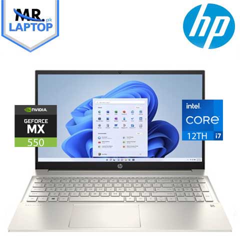 HP Pavilion Laptop 15-eg2009nia - Intel Core i7 - 12th Generation - Processor 1255U (up to 4.70 GHz with Intel® Turbo Boost Technology, 12 MB cache, 10 cores) - 8GB RAM DDR4 - 512GB SSD - 2GB Nvidia MX 550 Graphics - 15.6" FHD - 1080p IPS Display - Backlit KB - Free Dos - (Silver, Gold)