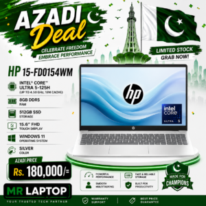 HP 15-FD0154wm Intel Core Ultra 5-125H (up to 4.50 GHz, 18M Cache) 8GB DDR5 Ram 512GB SSD 15.6" FHD Touch Display WINDOWS 11 (Silver)
