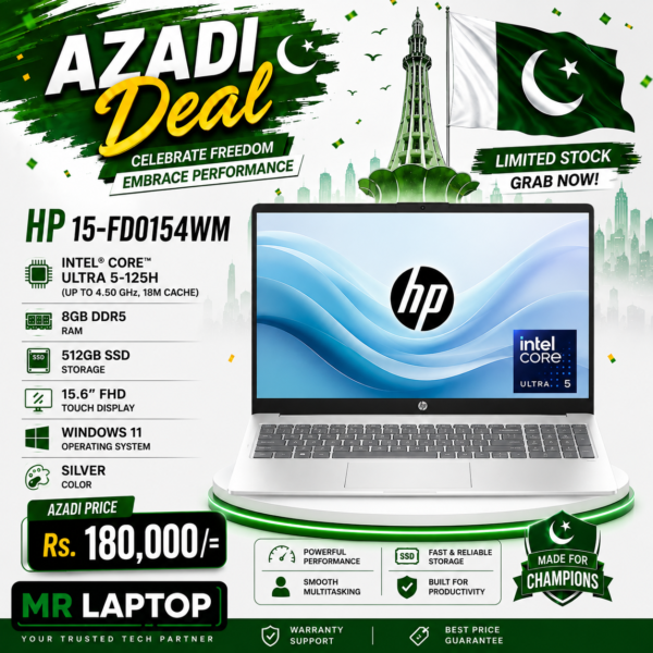 HP 15-FD0154wm Intel Core Ultra 5-125H (up to 4.50 GHz, 18M Cache) 8GB DDR5 Ram 512GB SSD 15.6" FHD Touch Display WINDOWS 11 (Silver)