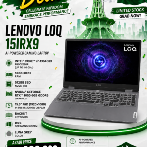 Lenovo LOQ 15IRX9 AI-Powered Gaming Laptop Intel Core i7-13645HX Processor (up to 4.6 GHz) 16GB Ram DDR5 512GB SSD NVMe NVIDIA GeForce RTX 4050 6GB GDDR6 15.6'' FHD (1920x1080) 144Hz IPS 300nits Display Backlight KB Dos Luna Grey.
