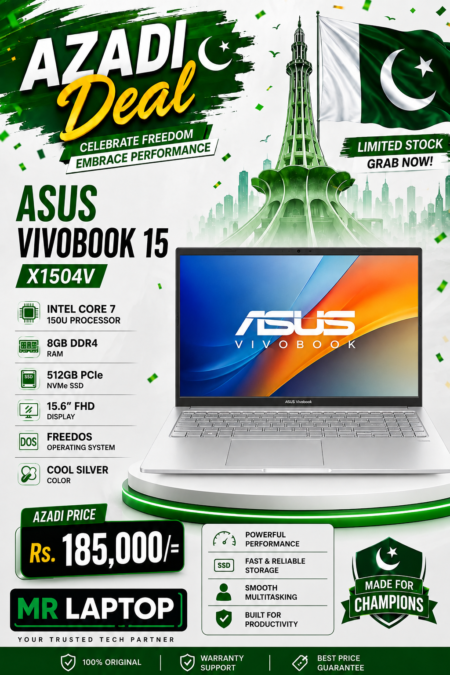 ASUS Vivobook 15 X1504VA Intel Core 7 150U Processor 8GB Ram DDR5 512GB SSD 15.6" FHD Display FreeDOS Cool Silver
