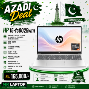 HP 15-fc0025wm AMD Ryzen 5 7520U (4 Cores / 8 Threads, 4MB L3 Cache) 8GB Ram DDR5 1TB SSD NvMe 15.6'' FHD Touch Display AMD Radeon Graphics Windows 11 Natural silver.