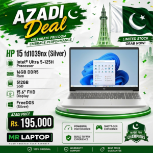 HP 15 fd1039nx Intel Ultra 5-125H 16GB DDR5 Ram 512GB SSD 15.6" FHD Display FreeDOS (Silver).