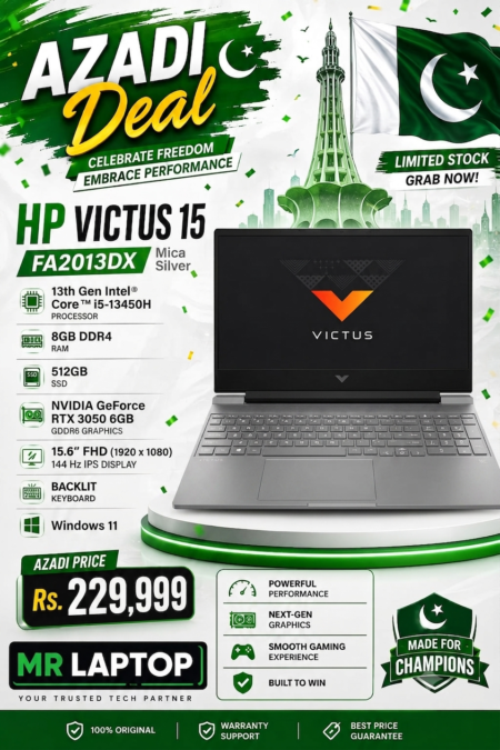HP VICTUS 15 FA2013DX Gaming Laptop Intel Core i5-13450H 13th Gen 8GB DDR4 RAM 512GB SSD 15.6″ FHD (1920 x 1080) 144 Hz IPS Display NVIDIA GeForce RTX 3050 6GB GDDR6 Backlit Keyboard Windows 11