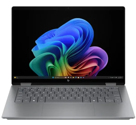 HP OmniBook X Flip FM0005SA Next Gen AI Laptop Intel Core Ultra 5 226V 16 GB LPDDR5 onboard RAM 512GB SSD 14 Inches 2K (1920 x 1200), X360 Touch Screen Backlit Keyboard Windows 11 Meteor Silver Aluminium