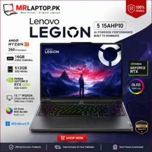 Lenovo Legion 5 15AHP10 AMD Ryzen 7 260 Processor 16GB Ram DDR5 5600Mhz 512GB SSD NVMe NVIDIA GeForce RTX 5050 8GB GDDR7 15.1" WQXGA (2560x1600) OLED 1000nits 165Hz 24-Zone RGB Backlit Windows 11.